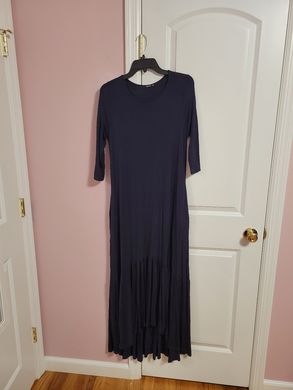 Annabelle Womens Navy Blue 3/4 Sleeve Knit Maxi Dress with Ruffled Tiered Hem- S
